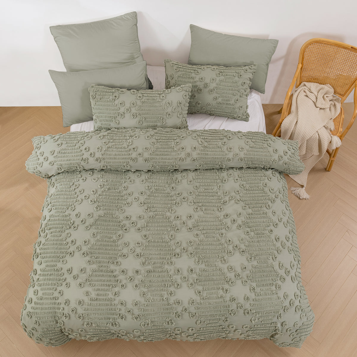 Fletcher Ultrafine Tufted Chenille Quilt Cover Set Sage DreamakerAU