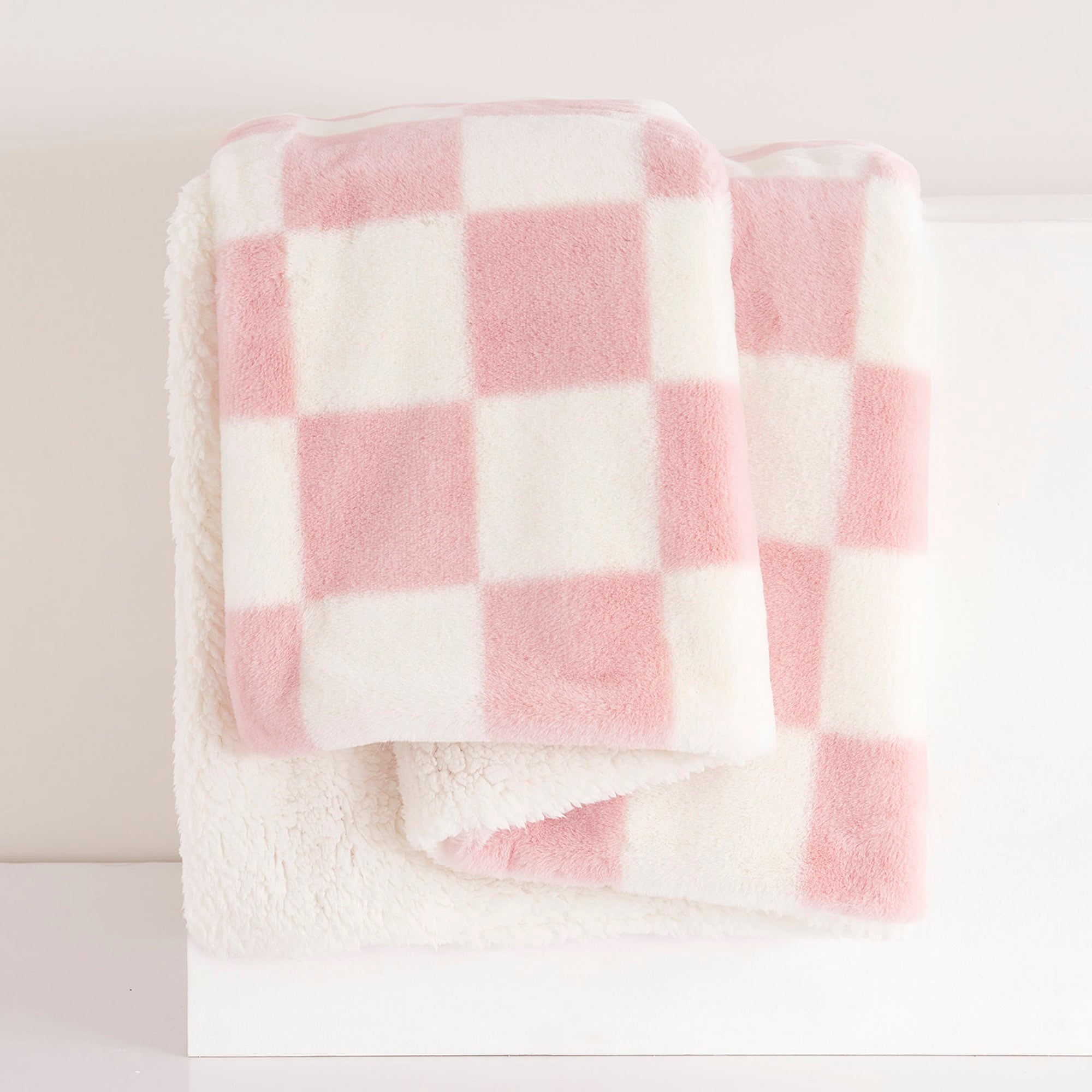 Ultra Soft Pink Checkered Fleece Throw Blanket Reversible