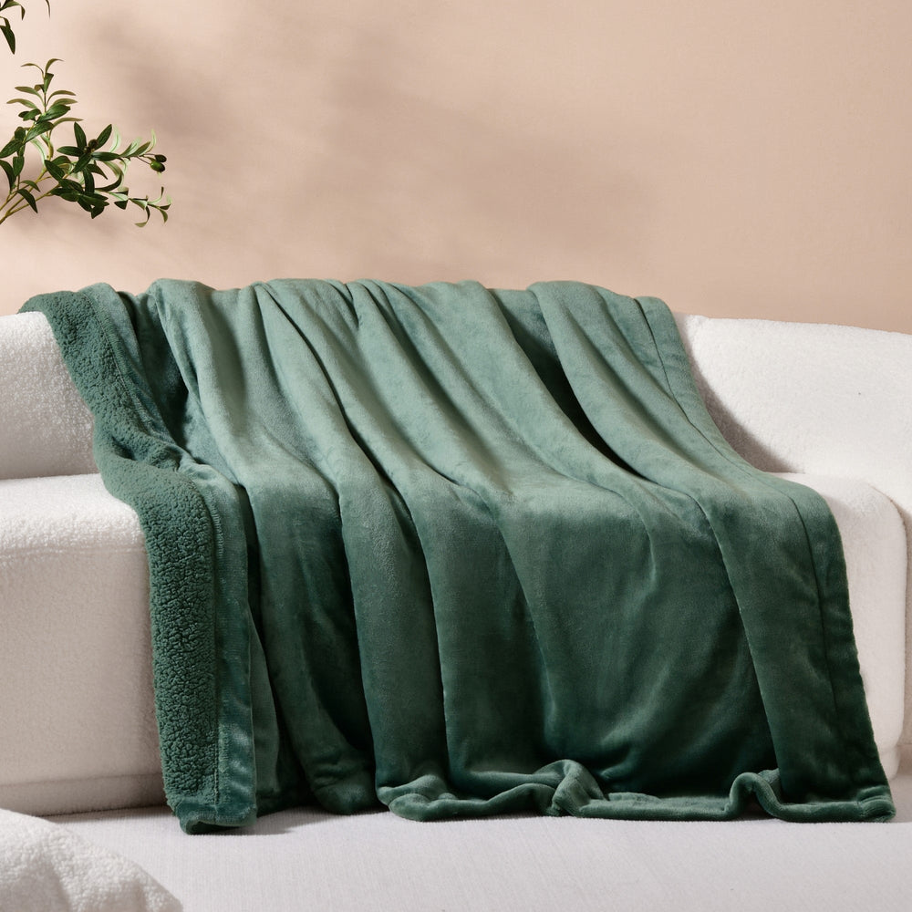 Sage green throw blanket with sherpa fleece