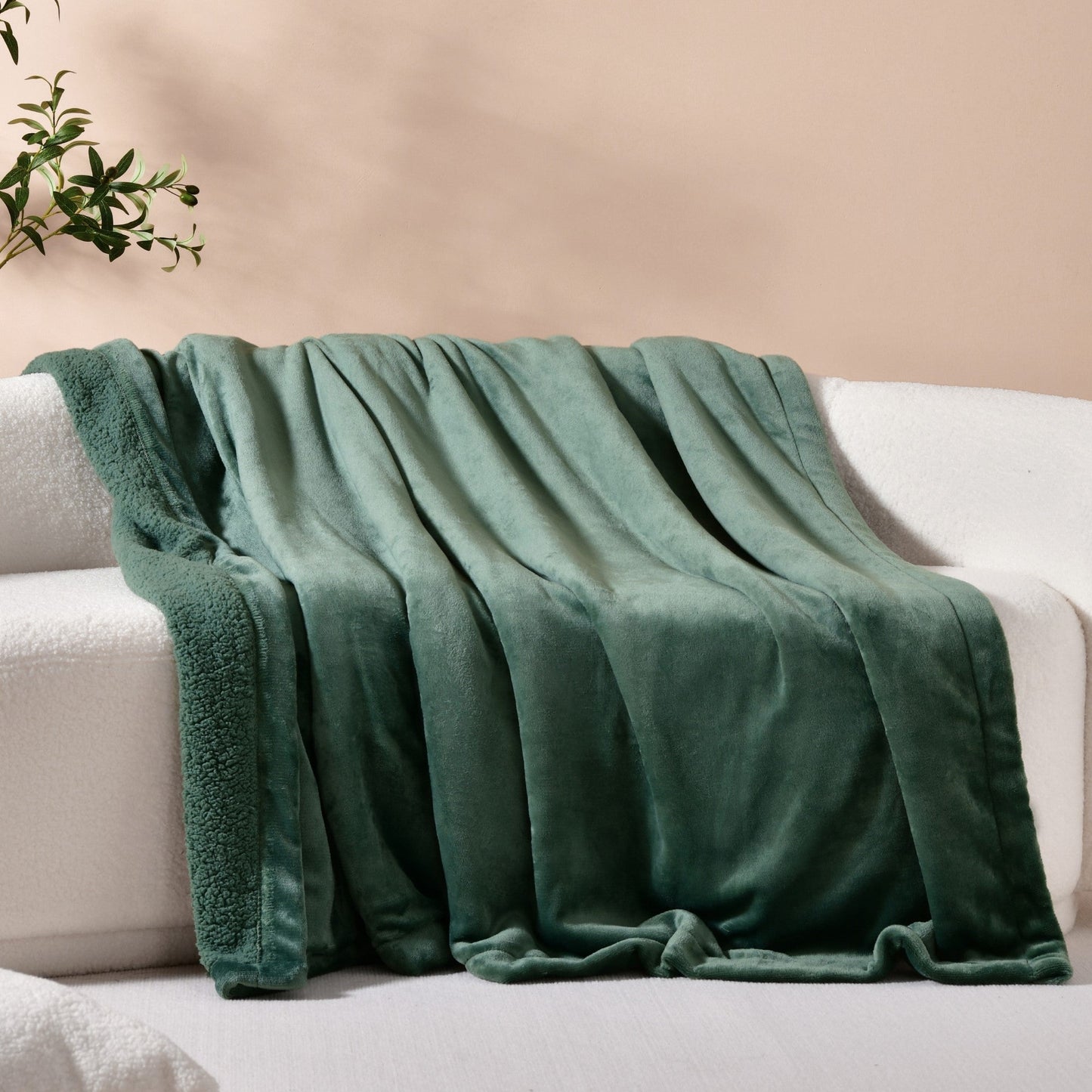 Sage green throw blanket with sherpa fleece