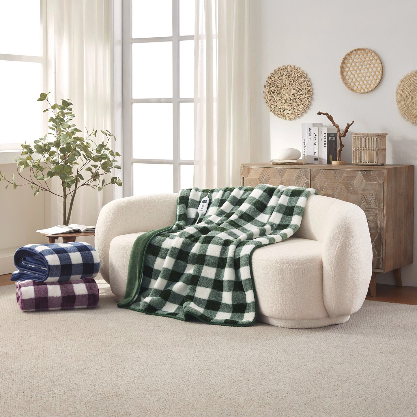 Heated Electric Throw Blankets in green, blue and cherry wine