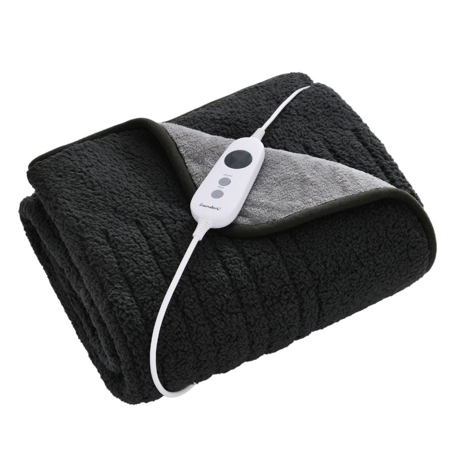 Reversible Sherpa & Coral Fleece Heated Throw Charcoal & Silver
