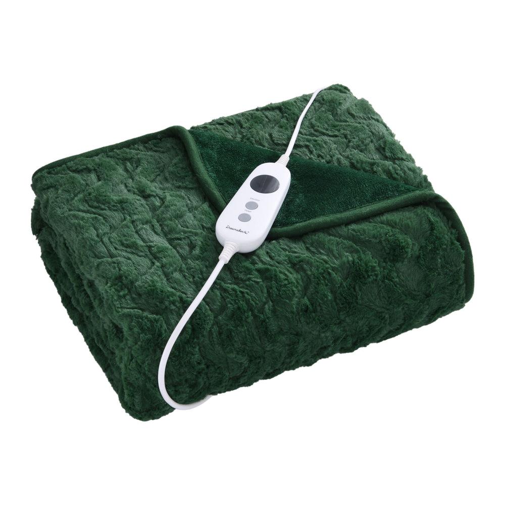 Dreamaker 500gsm Faux Fur Heated Throw Eden Green