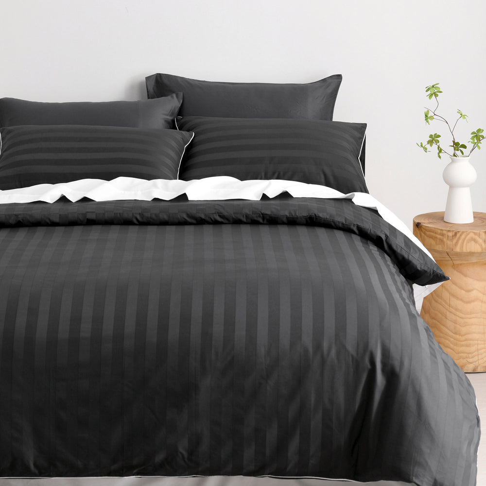 
                      
                        Kensington Hotel Collection 600TC 100% Cotton Jacquard Stripe Quilt Cover Set Charcoal
                      
                    