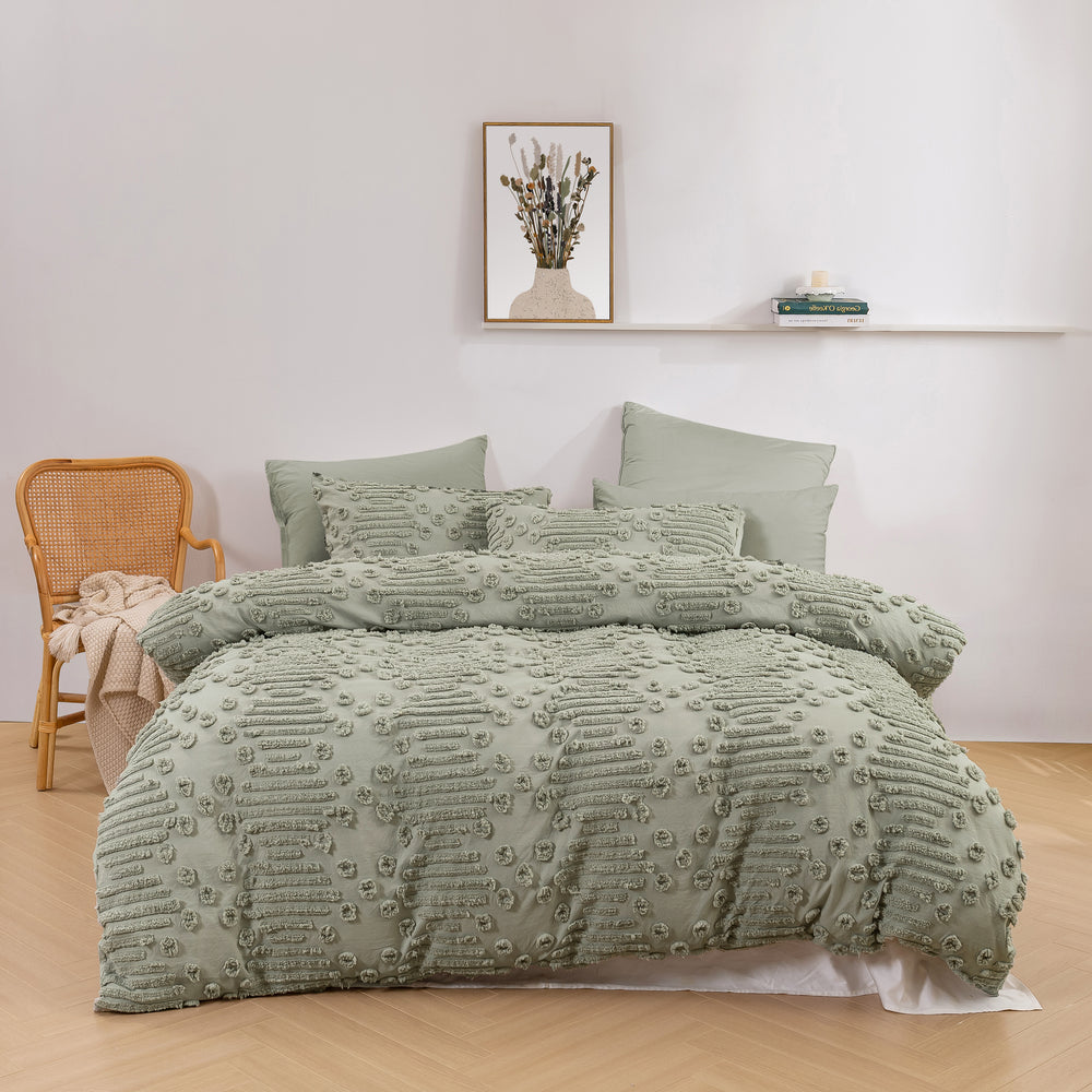 Fletcher Ultrafine Tufted Chenille Quilt Cover Set Sage