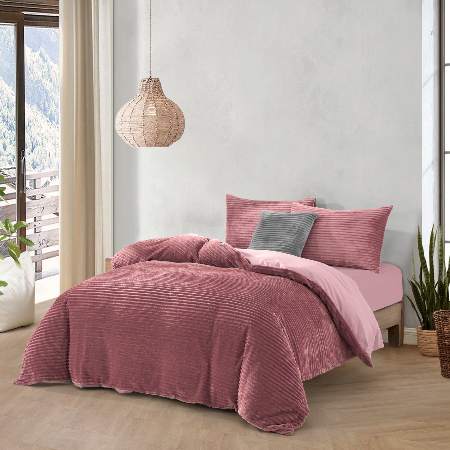 Embossed Teddy Fleece Quilt Cover Set Blush DreamakerAU