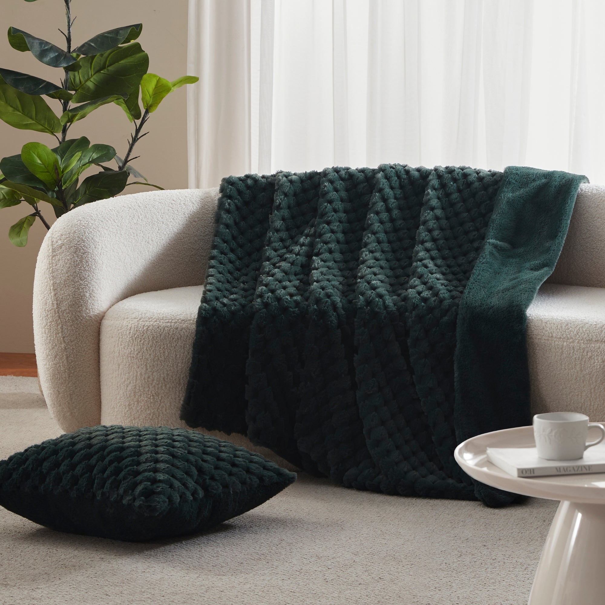 Emmett Textured Faux Fur Blanket| Teal Throw Rug – Dreamaker