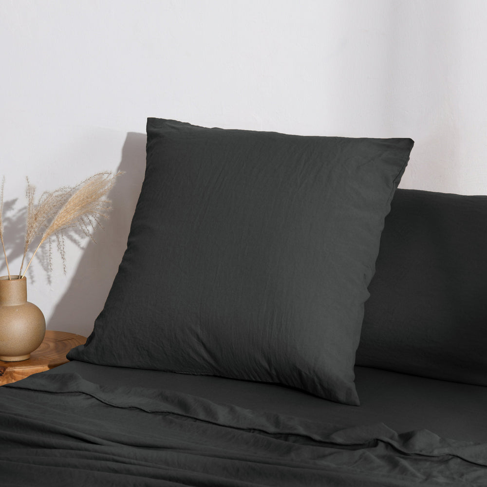 Superfine Washed Microfibre European Pillowcase - Black