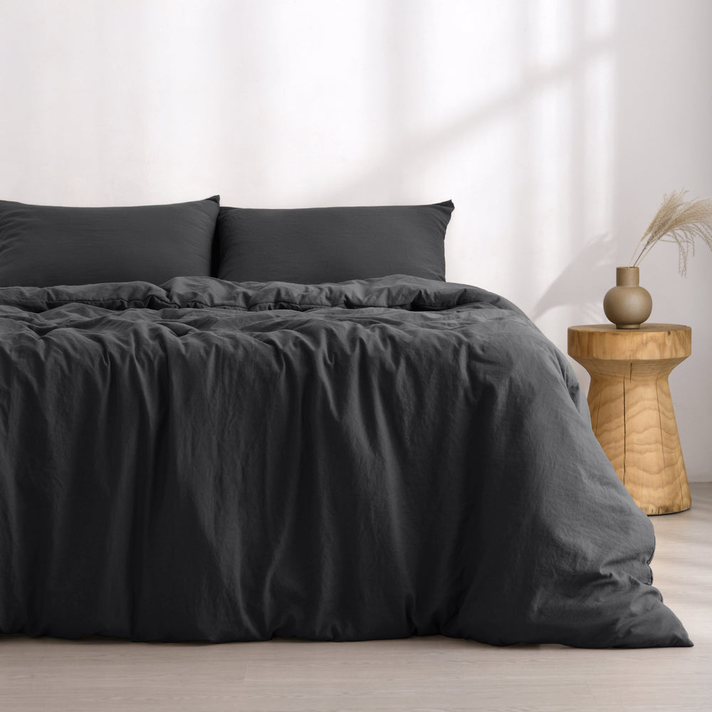 Superfine Washed Microfibre Quilt Cover Set Black