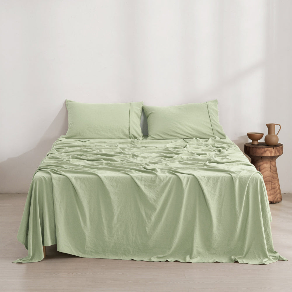 Superfine Washed Microfibre Sheet Set Sage Green