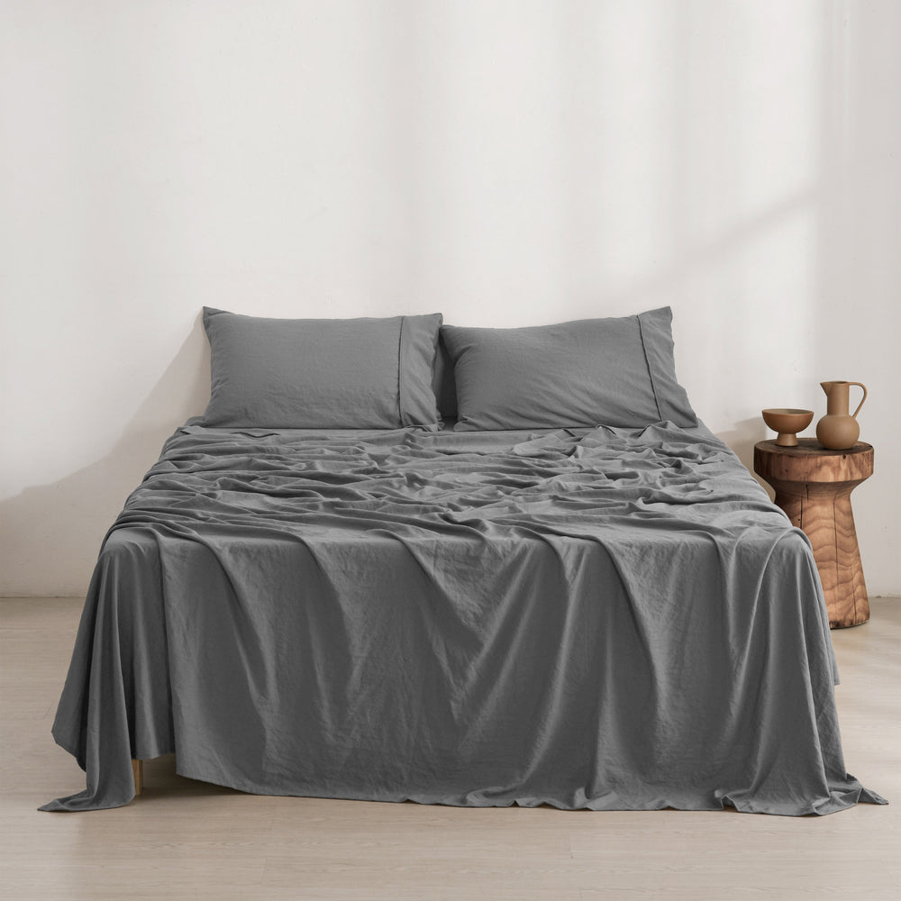 Superfine Washed Microfibre  Sheet Set Charcoal