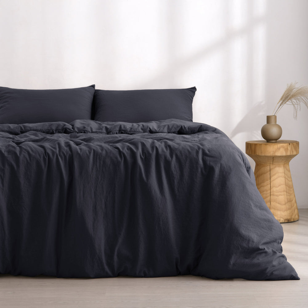 Superfine Washed Microfibre  Quilt Cover Set Navy