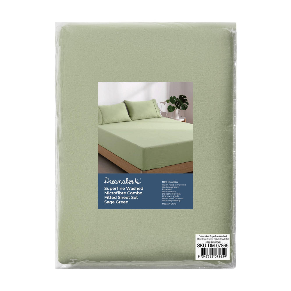 
                      
                        Superfine Washed Microfibre Combo Fitted Sheet Set Sage Green
                      
                    