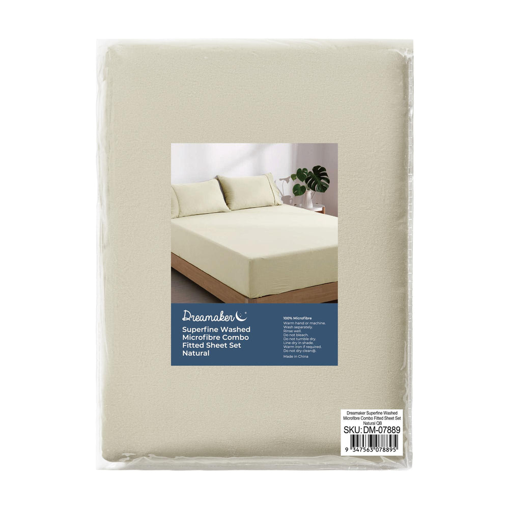 
                      
                        Superfine Washed Microfibre Combo Fitted Sheet Set Natural
                      
                    