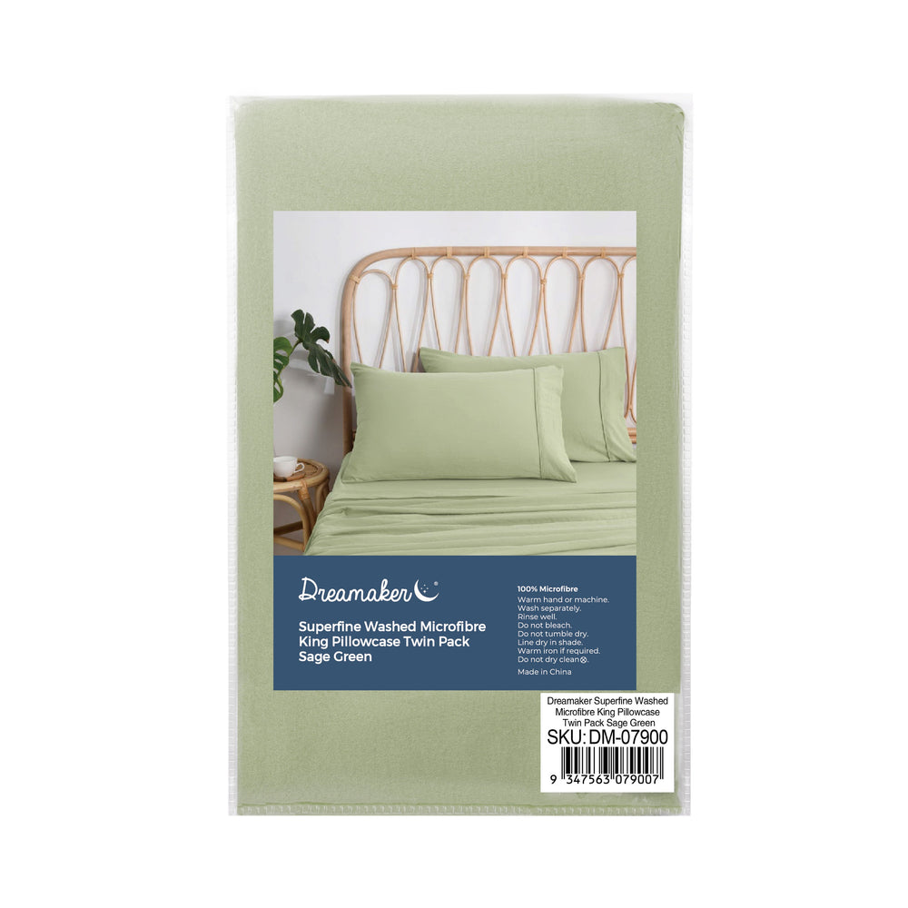 
                      
                        Superfine Washed Microfibre King Pillowcase Twin Pack Sage Green
                      
                    