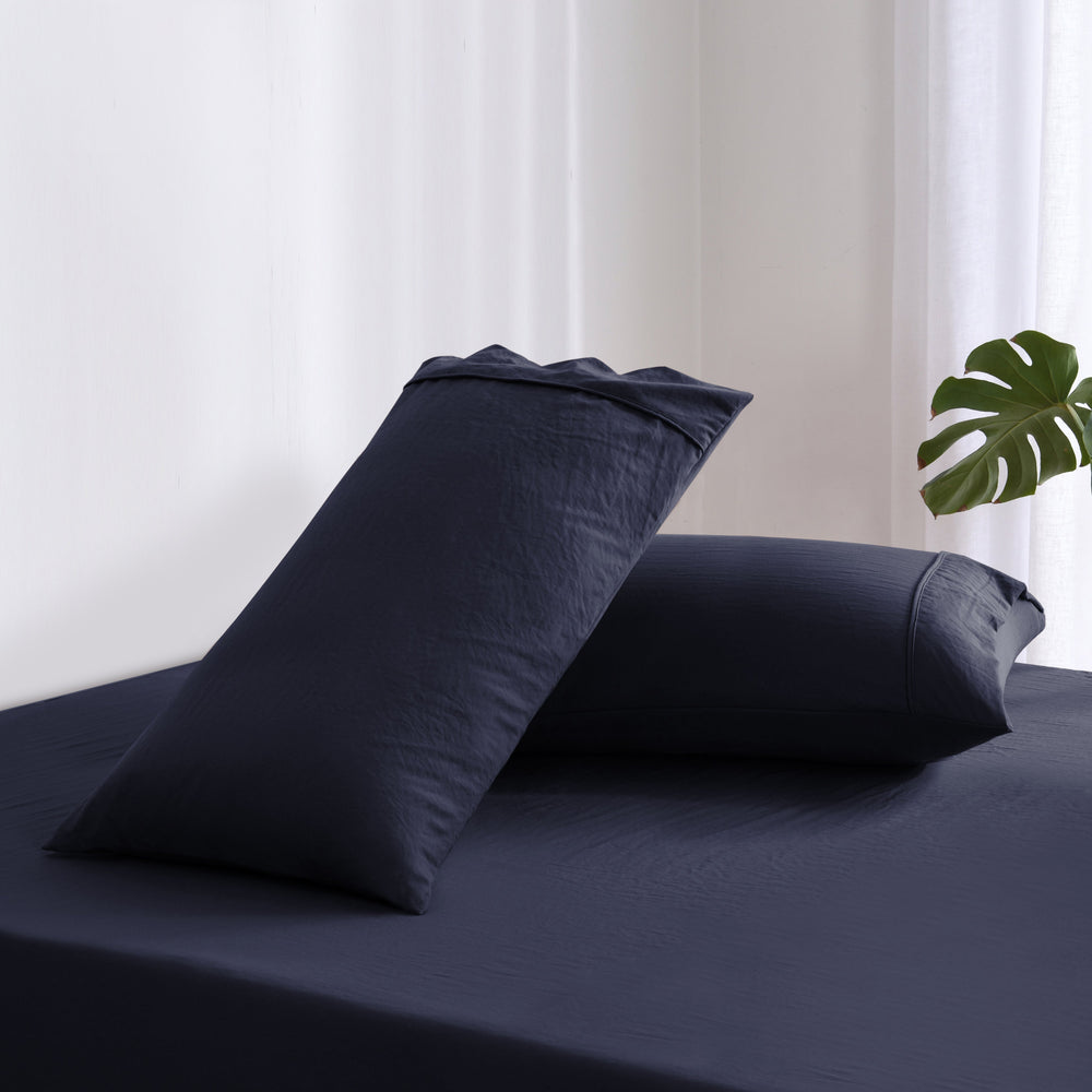 Superfine Washed Microfibre King Pillowcase Twin Pack Navy