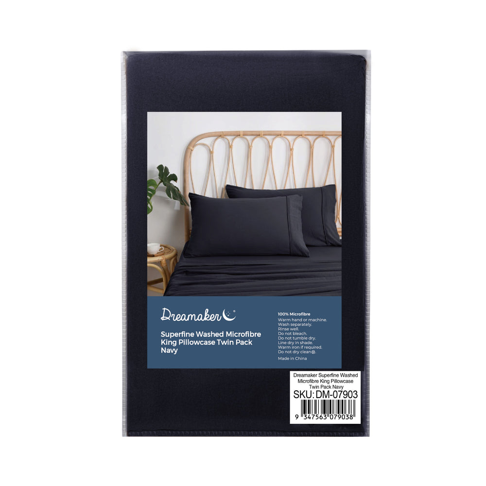 
                      
                        Superfine Washed Microfibre King Pillowcase Twin Pack Navy
                      
                    