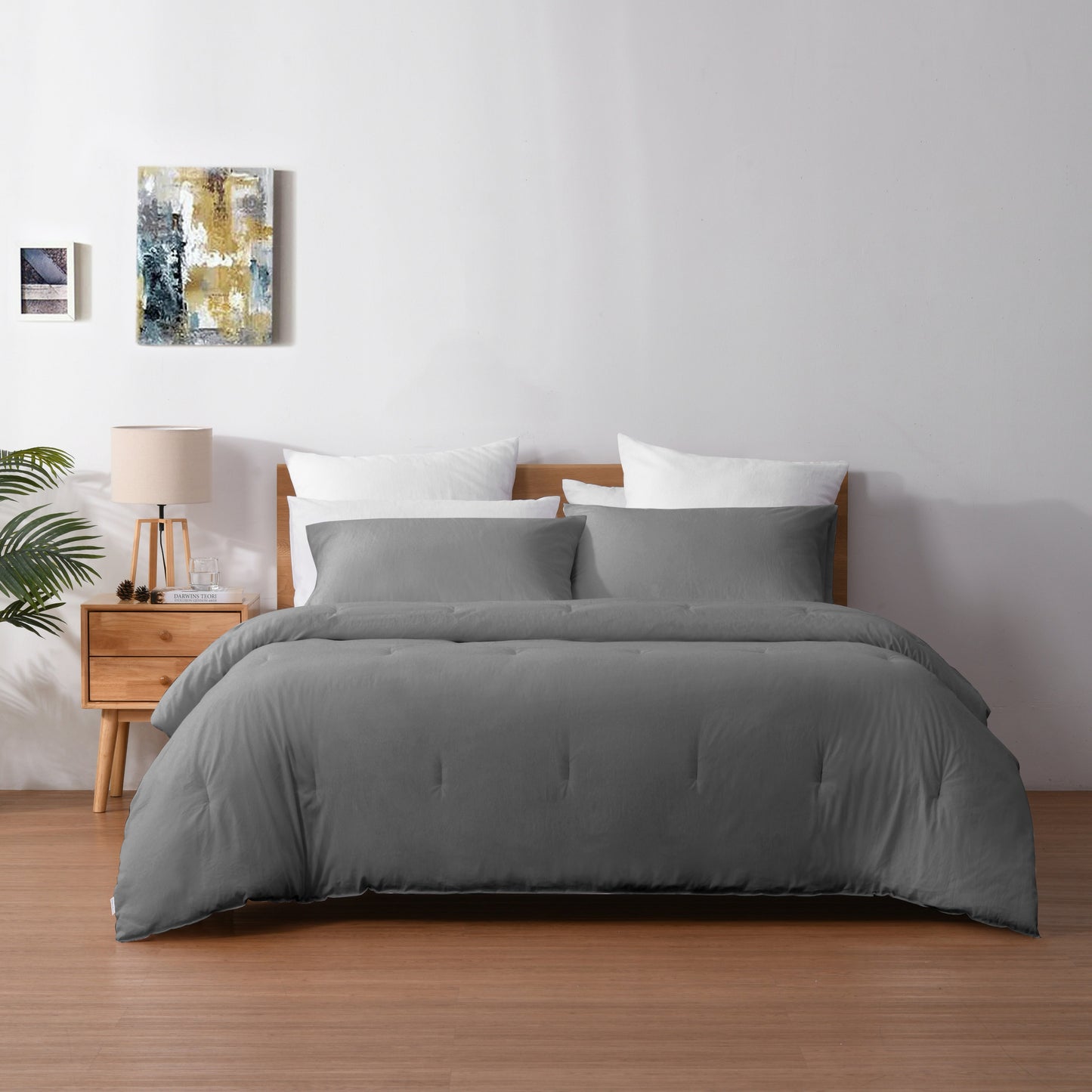 225TC Cotton Washed Comforter Set Dark Grey