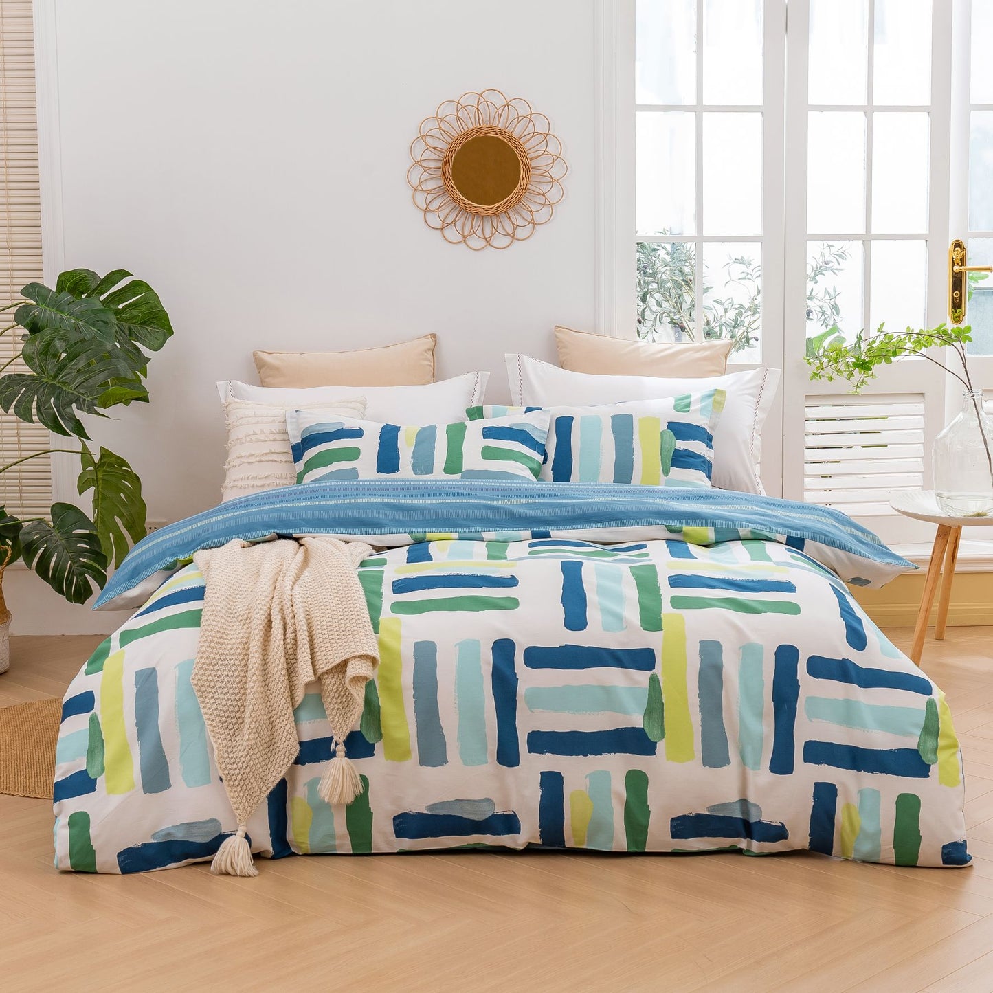 Rio Stripes 100% Cotton Reversible Quilt Cover Set Blue