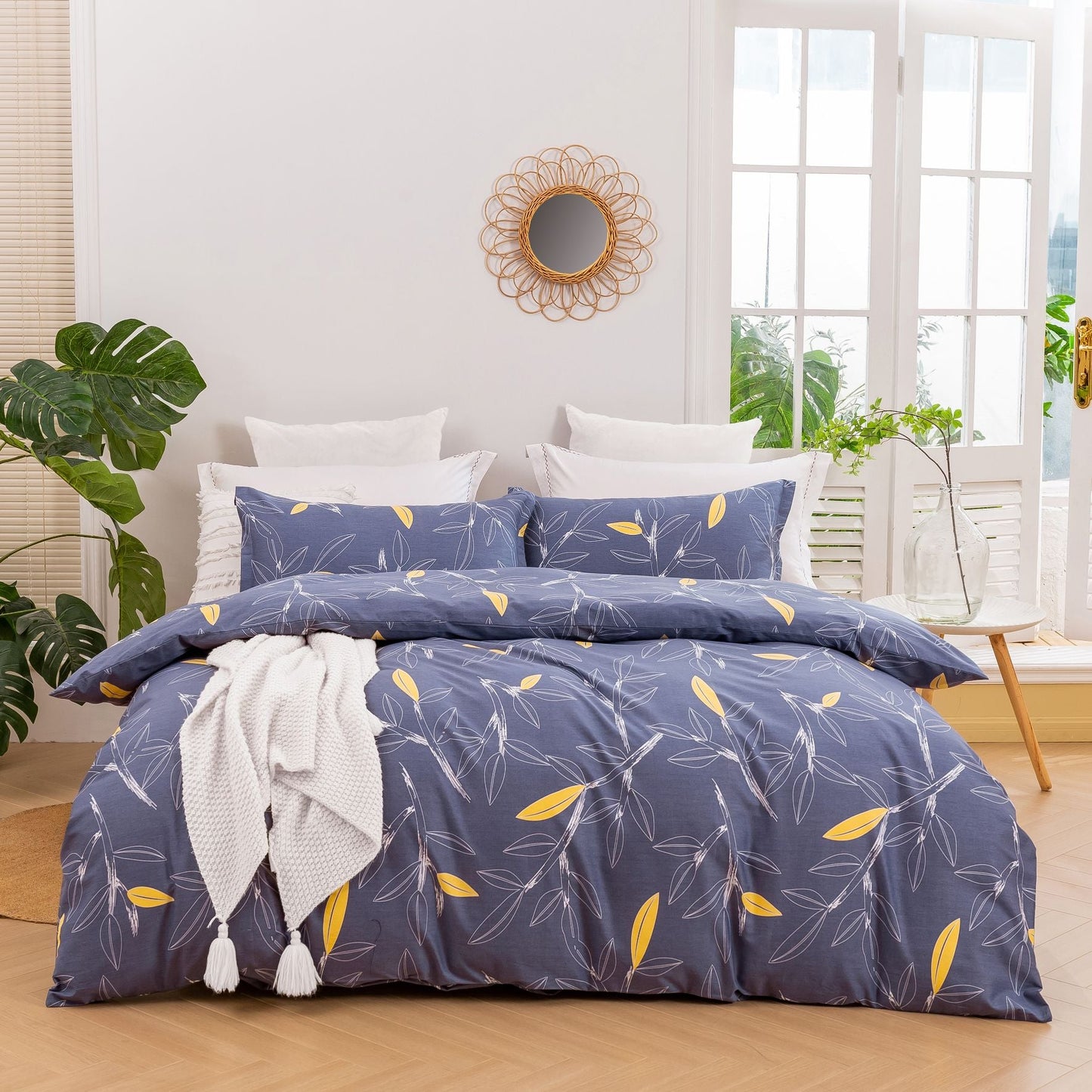 Botanical 100% Cotton Quilt Cover Set Grey