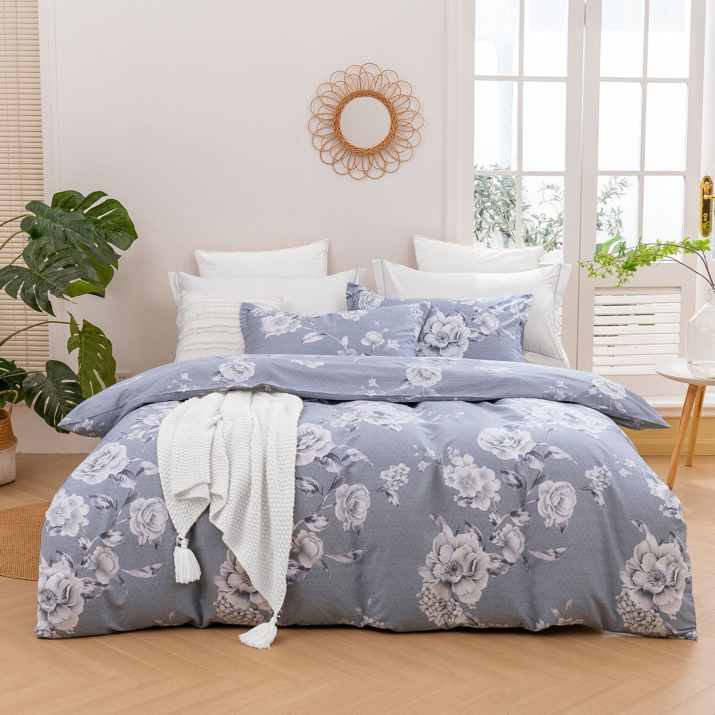 Blossom 100% Cotton Quilt Cover Set Silver