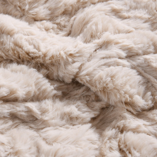 500gsm Faux Fur Heated Throw Natural
