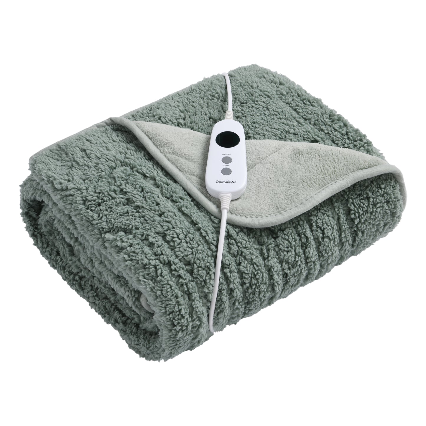 Reversible Sherpa & Coral Fleece Heated Throw Olive and Sage