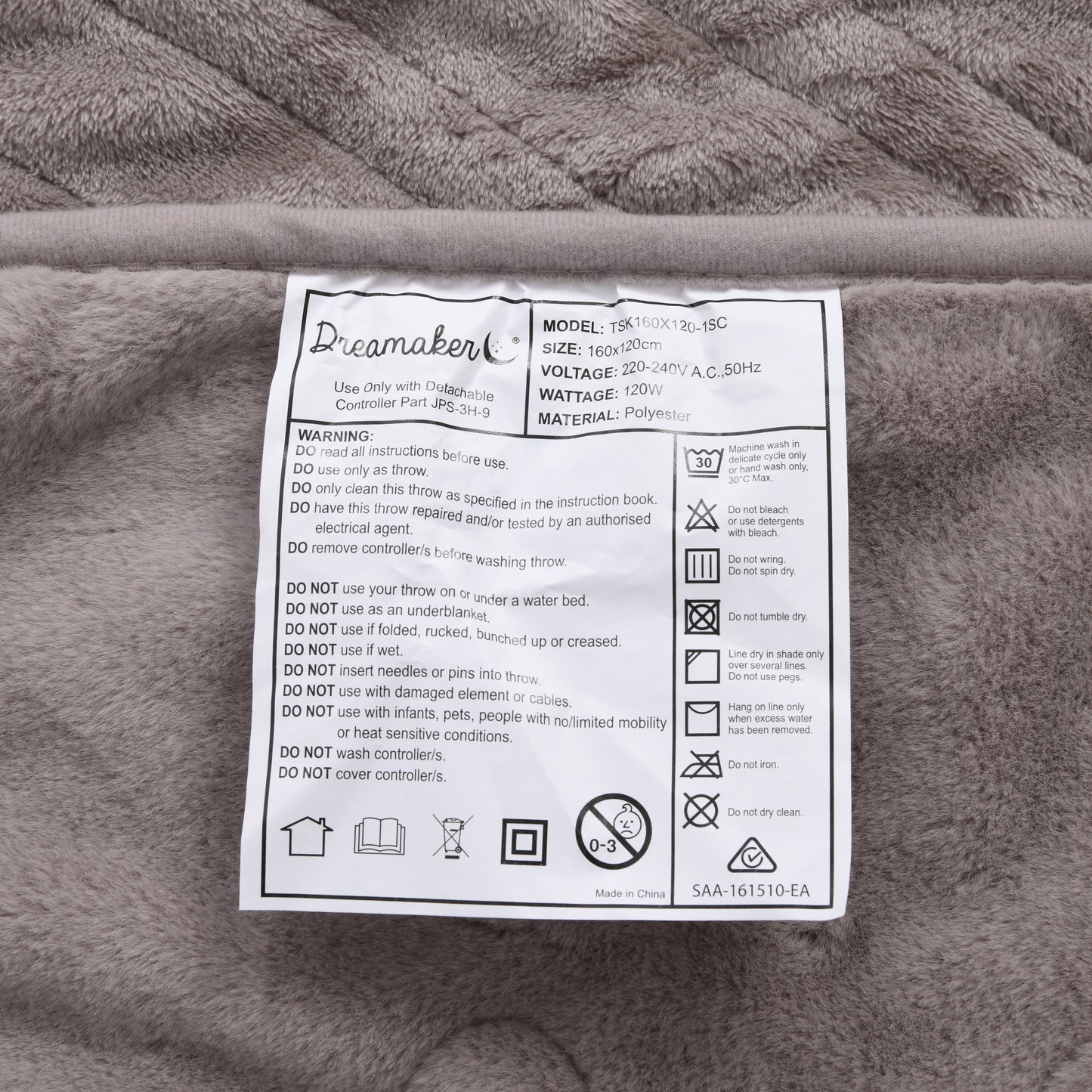 Faux Mink Heated Throw Mocha 160x120cm DreamakerAU