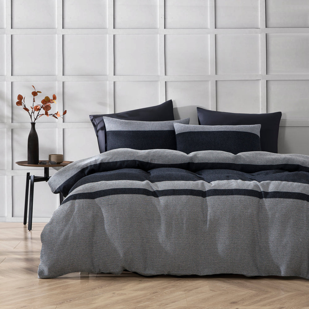 Herringbone 100% Cotton Quilt Cover Set Charcoal - Grey