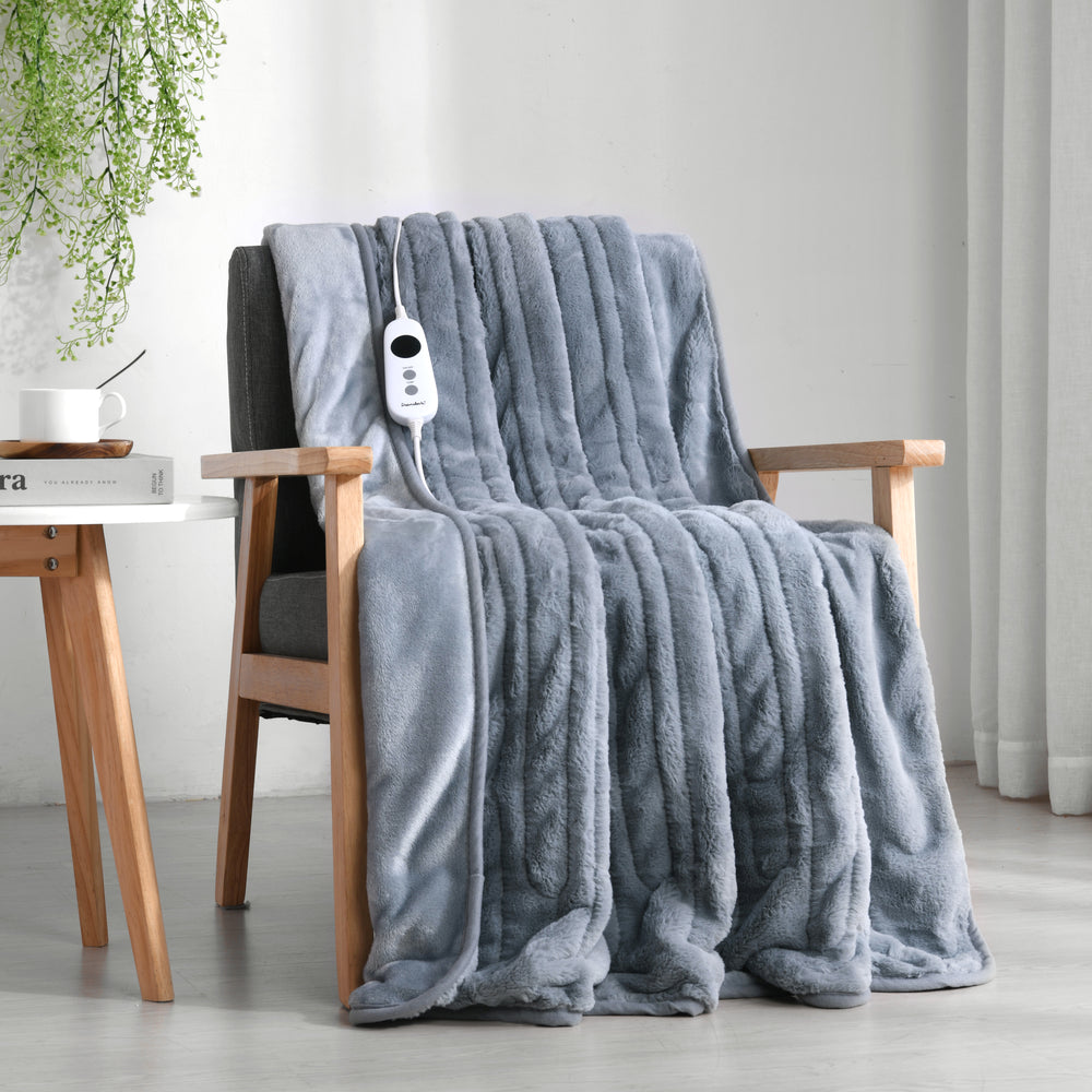 Faux Mink Heated Throw Blue Grey 160x120cm