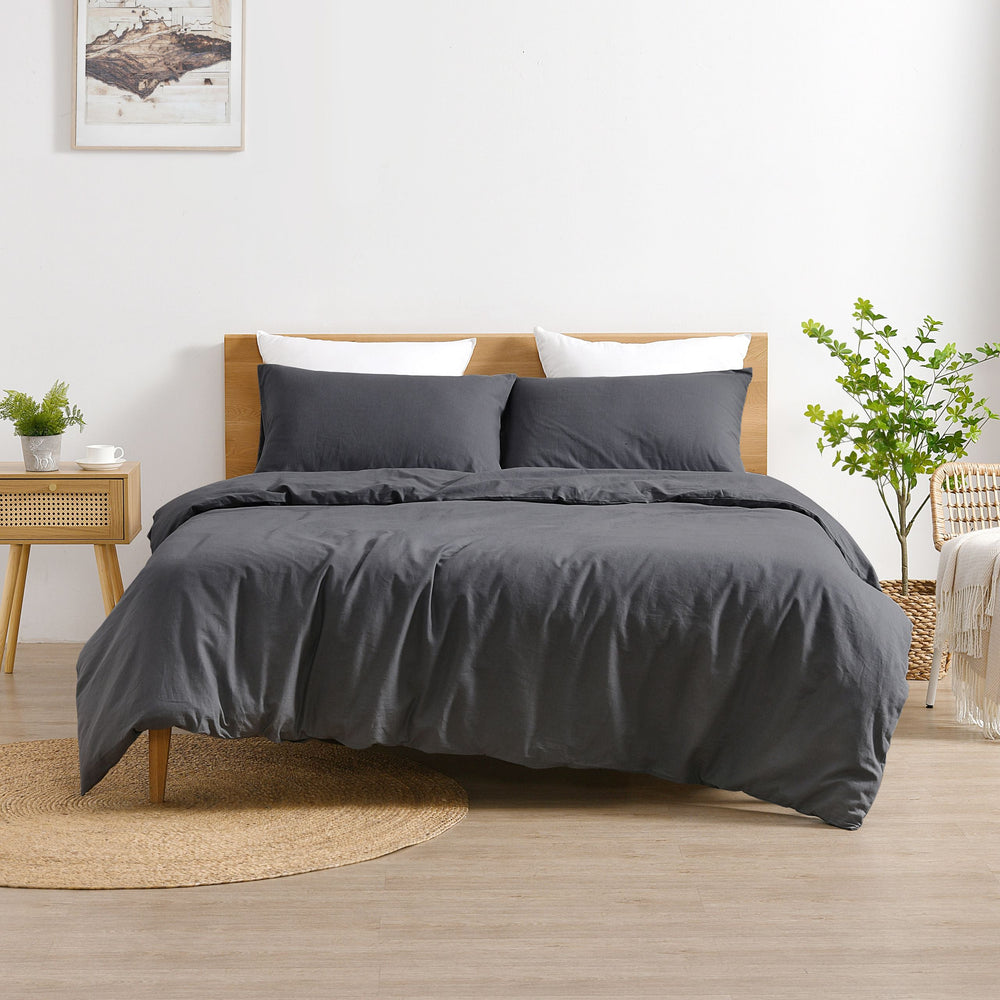 Linen & Cotton Blend Quilt Cover Set Charcoal