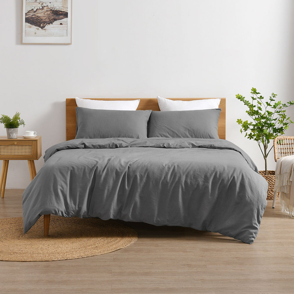 Linen & Cotton Blend Quilt Cover Set Grey