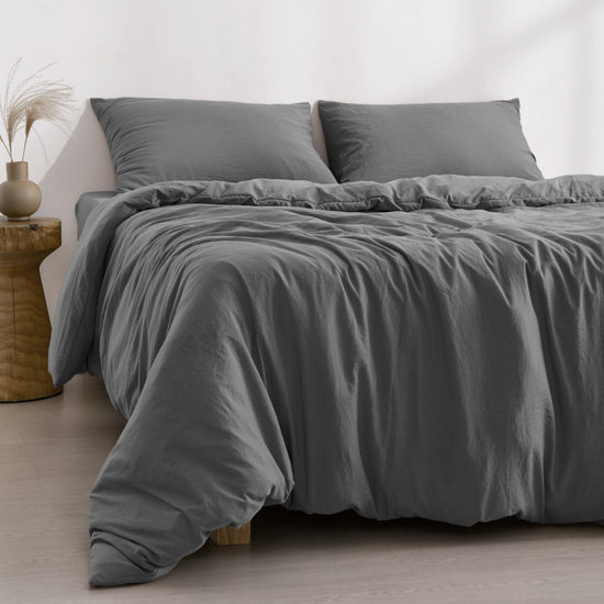 Superfine Washed Microfibre  Quilt Cover Set Charcoal